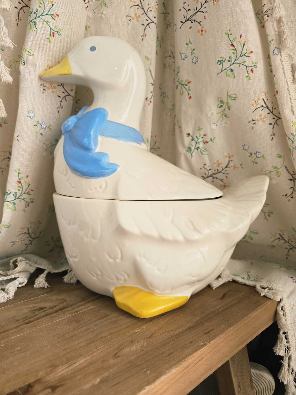 Mother Goose Covered Jar with Blue Scarf and Yellow Beak